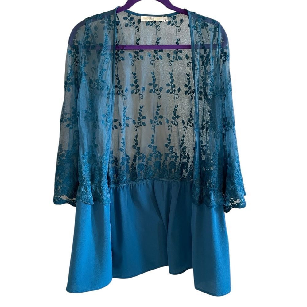 ANDREE BY UNIT Blue Lace Cardigan Size Medium